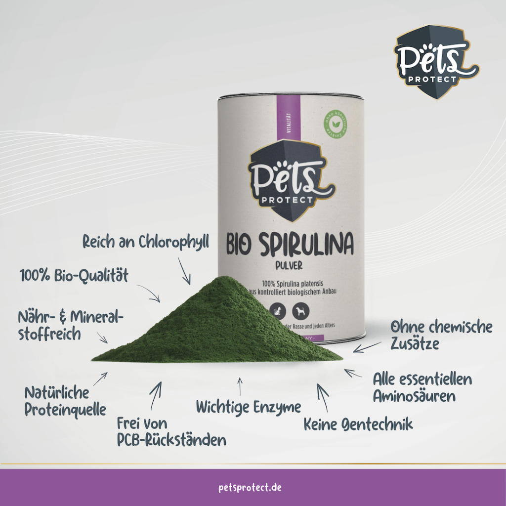 100 BioSpirulina Pulver für Hunde &amp; Katzen Pets Protect